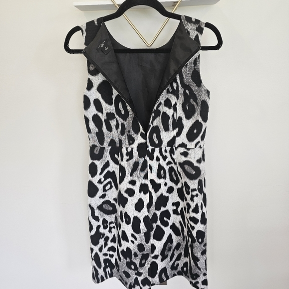 Ann Taylor Gray Black Animal Leopard Print Sheath Dress Size 4 Petite - Picture 6 of 10